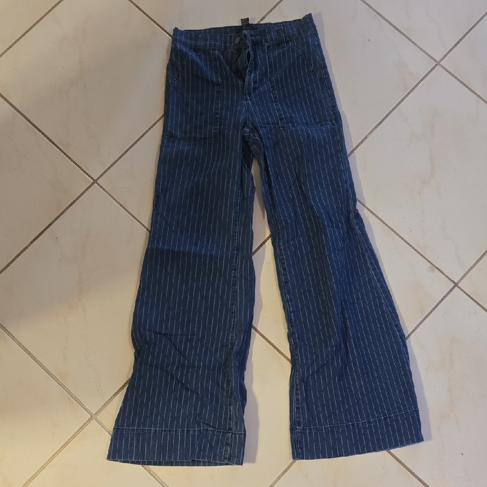 Forever 21 Navy Pinstripe Denim Trousers
